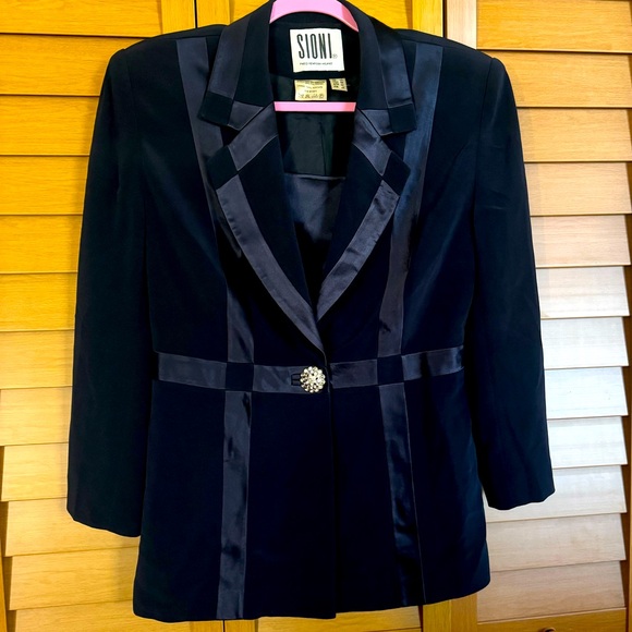 Sioni Navy Blue Designer Rhinestone Button Luxury Glamorous Blazer, Jacket, Sz 8 - Picture 5 of 12